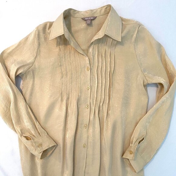 White Stag gold shimmer blouse Womens Medium holidays date night feminine - Picture 2 of 8